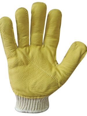 Guante jersey galga 7 de algodón y poliéster. Liso. Refuerzo de vaqueta en palma y pulgar completo. 6101
