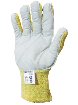 Guante terrycloth de aramida pesada. Liso. Refuerzo de vaqueta en palma. Largo 28cm. 6182