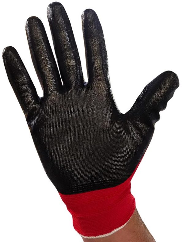 Guante G13 poliéster rojo bañado en NITRILO, dorso ventilado. N1002 - Imagen 2
