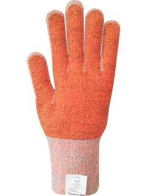 Guante tejido TERRYCLOTH de HILO MAGNUM naranja y gris. Laminado naranja 1 cara. 3107MAGNUM