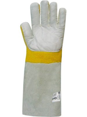 Guante terrycloth de aramida con forro de algodón y puño de descarne refuerzo de vaqueta en palma 6119A
