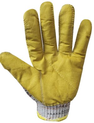 Guante tejido jersey galga 7 de hilo MAGNUM naranja y gris. Refuerzo de vaqueta en palma. 6101MAGKRO