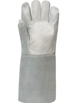 Guante terrycloth de algodón pesado. Recubierto total en cuero de vaqueta. Aislante de fieltro en dorso tipo poncho. 9107VAQ