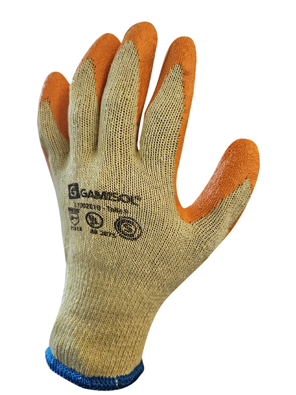 Guante jersey galga 10 de algodón amarillo. Bañado ventilado en látex natural corrugado. L1002G10 - Imagen 2