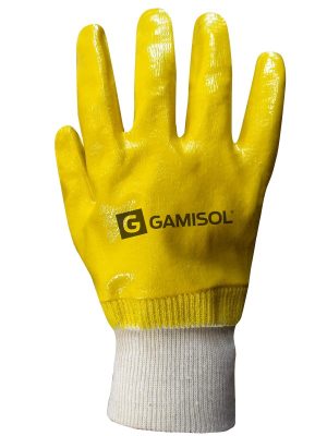 Guante Interlock algodón baño completo nitrilo liviano amarillo puño elastizado N1004