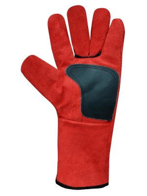 Guante de Descarne Rojo. Interior forrado. Refuerzo cadenero en negro. Cubre costuras en cuero 9108ROD