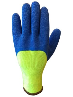 Guante tejido G10 acrílico terrycloth frizado. Bañado en LÁTEX NATURAL corrugado 3/4. Dorso ventilado. L1004