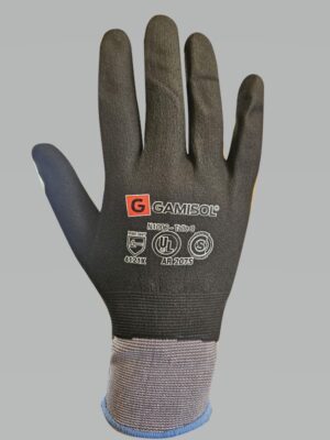 Guante tejido G15 de nylon bañado completo en nitrilo foam negro. N1006