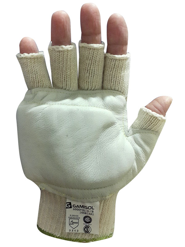 Guante jersey galga 7 de algodón y poliéster. Liso. Refuerzo de vaqueta Y FIELTRO en palma. Open Finger. 6900FIEL - Imagen 4