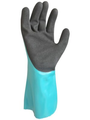 Guante de nitrilo verde con doble bañado Sandy negro interior textil. N1008