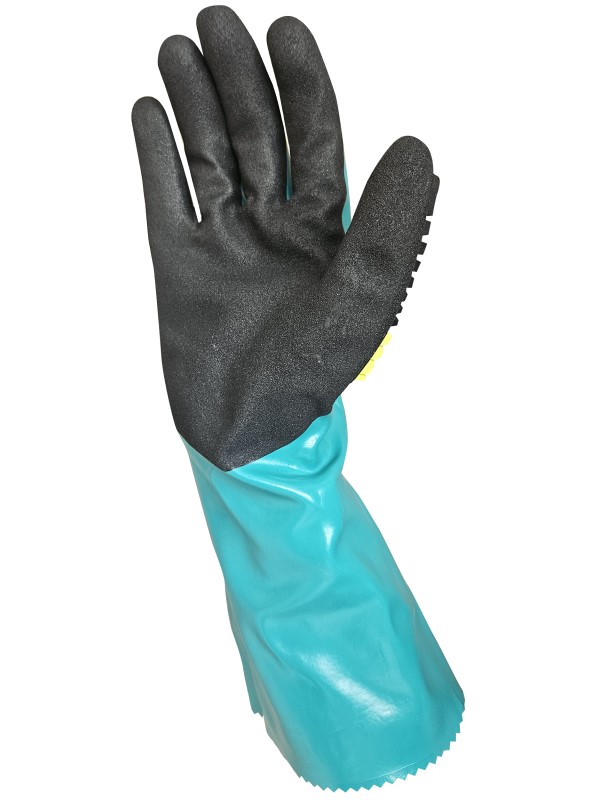 Guante de nitrilo verde con doble bañado Sandy negro interior textil. TPR en dorso. N1008IM - Imagen 2