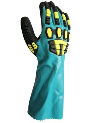 Guante de nitrilo verde con doble bañado Sandy negro interior textil. TPR en dorso. N1008IM